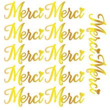 Afbeelding in Gallery-weergave laden, Metallic goud folie stickervel "Dank je" 24st contour gesneden letter sticker label met het woord "Dank je"