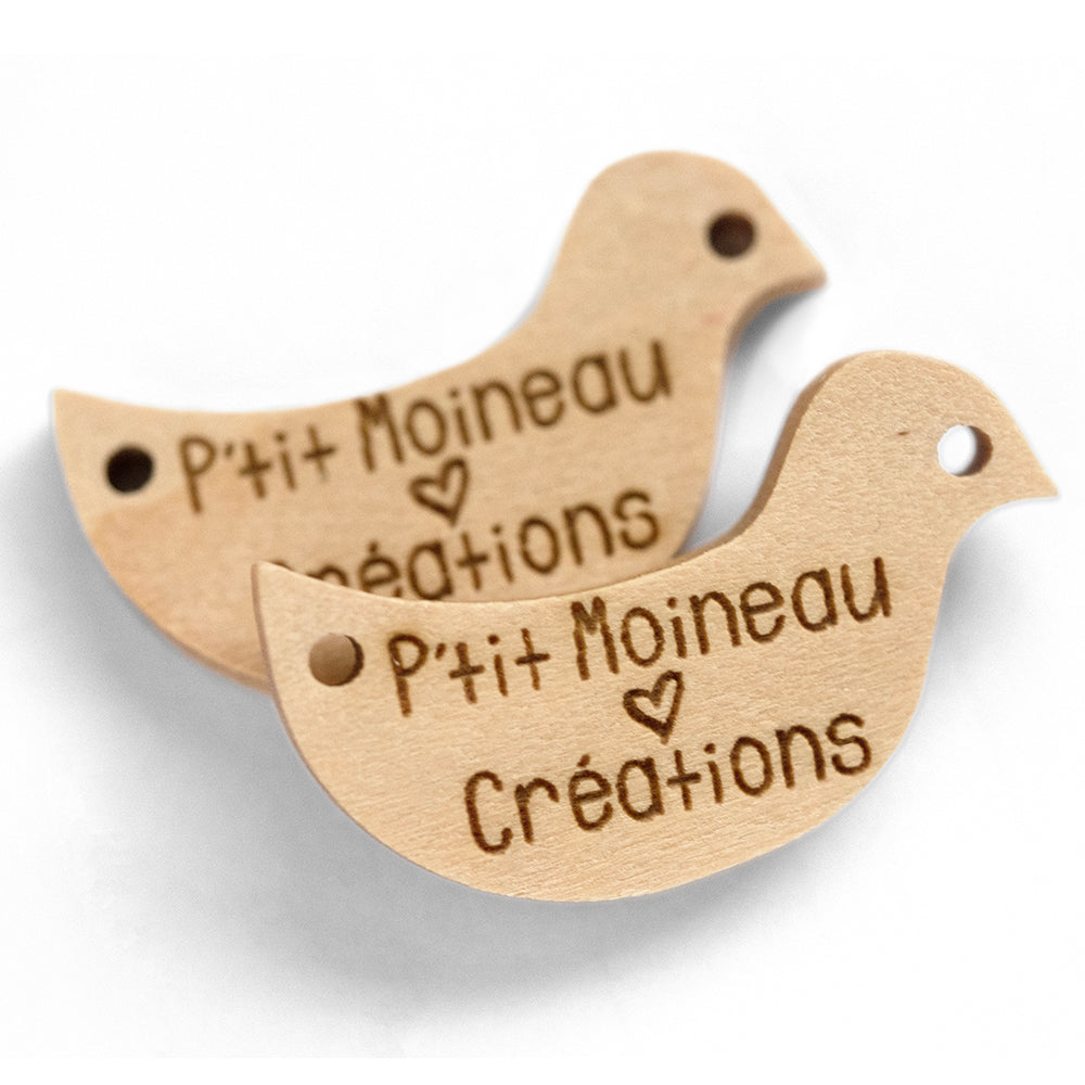 Etiquettes en bois personnalisées en forme d'un oiseau