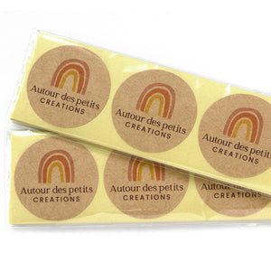 Kraftpapier stickers met eigen logo of brand naam, gepersonaliseerde kraftstickers, 100% eigen ontwerp, set van 100 stuks