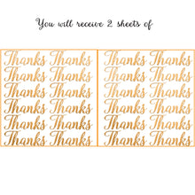 Afbeelding in Gallery-weergave laden, Metallic gold foil THANKS stickers, word thanks die cut gold sticker