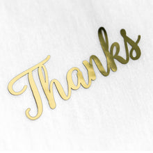Afbeelding in Gallery-weergave laden, Metallic gold foil THANKS stickers, word thanks die cut gold sticker