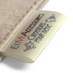 Gepersonaliseerde 40mm BEIGE textiel labels met jouw tekst of logo 50st