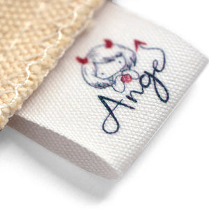 20mm Gepersonaliseerde fijn beige katoenen labels met eigen naam of logo bedrukt 100 stuks