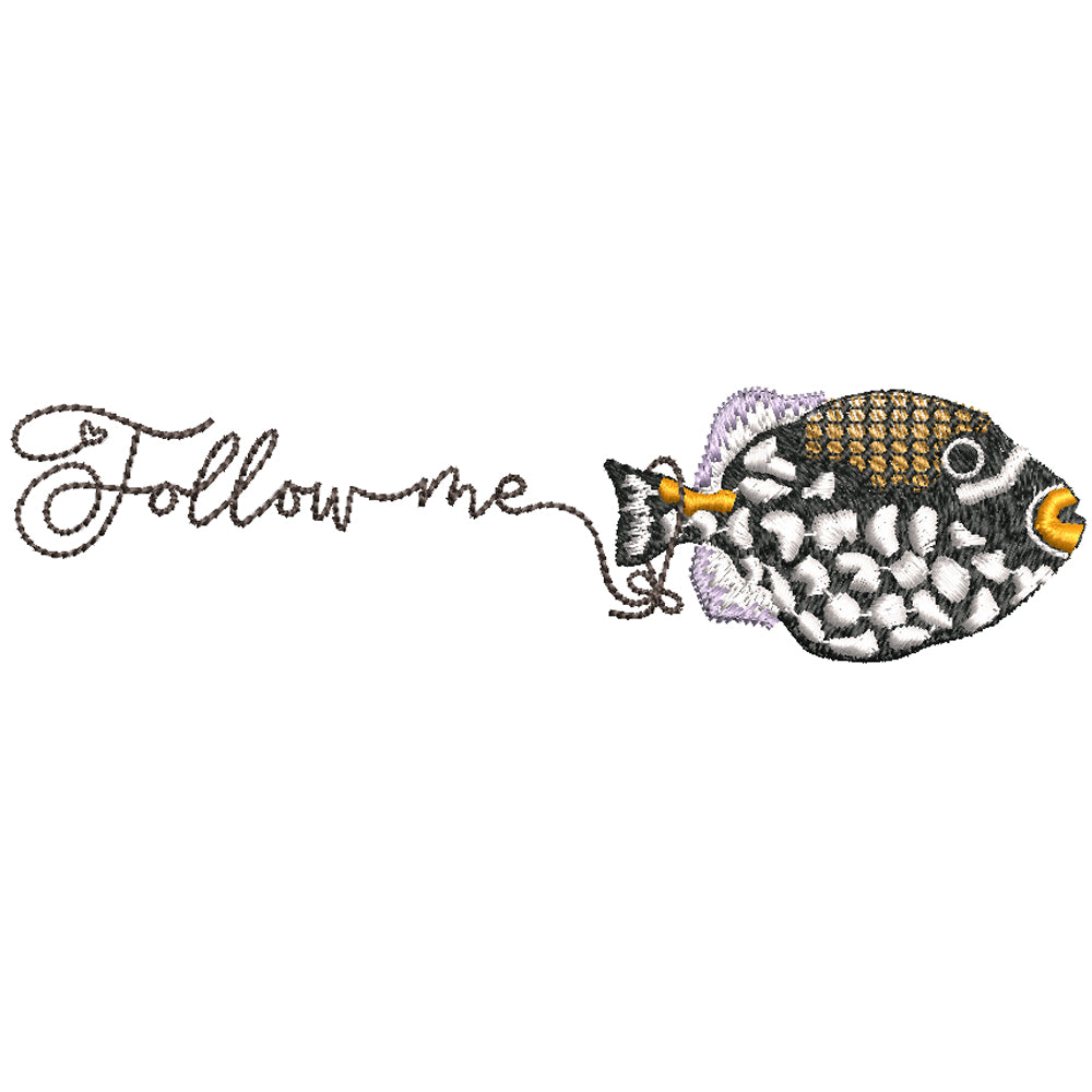 Clown Triggerfish Follow Me Machine Embroidery File, Tropical Fish.
