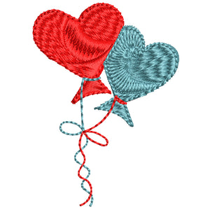 Love hearts balloons machine embroidery file, love heart balloons embroidery design, couple fit together design pattern