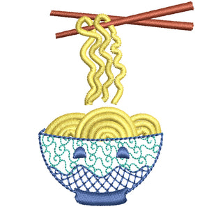Ramen noodle machine embroidery file, Instant Noodle embroidery design for tshirt, Kawaii Ramen Bowl embroidery machine file, Asian noodle