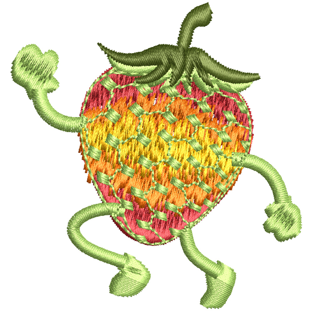 Motif broderie Fraise qui court, Fichier conception Fraise mignonne qui court, Fichier conception machine à broder fraise en bonne santé