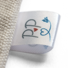 Load image into Gallery viewer, 15mm Personalized white satin textile clothing labels 100 pcs
