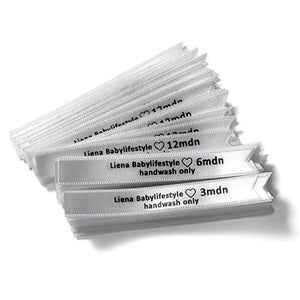 10mm Gepersonaliseerde satijnen labels witkleurig met eigen naam of logo bedrukt 100st