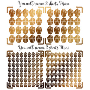 Cupcake shaped gold foil stickers