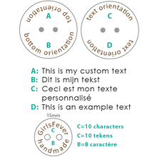 Load image into Gallery viewer, 15mm Camilia wooden round buttons with personalization text 100 pcs
