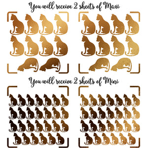 Kalme Katvormige goudfoliestickers / kattenpatroonstickers / kattensymboolstickers / envelopstickers