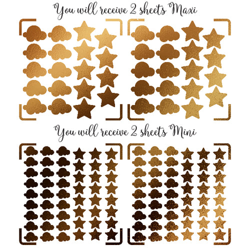 Shiny gold foil stickers STARS & CLOUDS