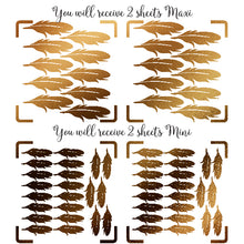 Load image into Gallery viewer, Feather shaped gold foil stickers, decor scrapbook stickers
