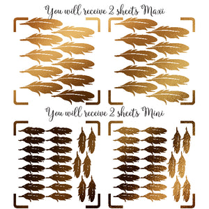 Feather shaped gold foil stickers, decor scrapbook stickers